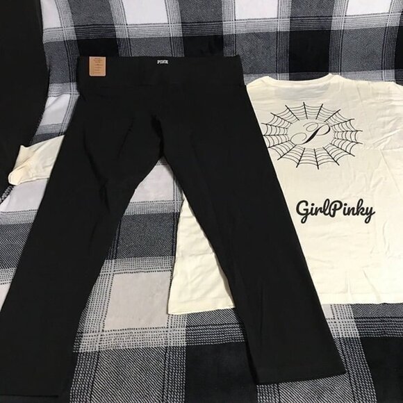 victoria secret PINK leggings OUTFIT WITH LONG SLEEVED CAMPUS TEE SIZE XXL - Picture 4 of 8